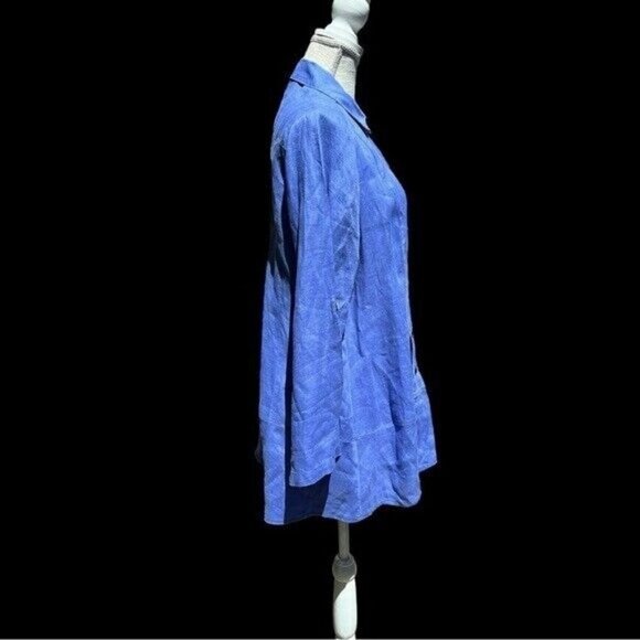 🌻Soft Surroundings Blue Linen Lagenlook Minimalist Tabbed Sleeve Tunic Medium - Picture 9 of 12